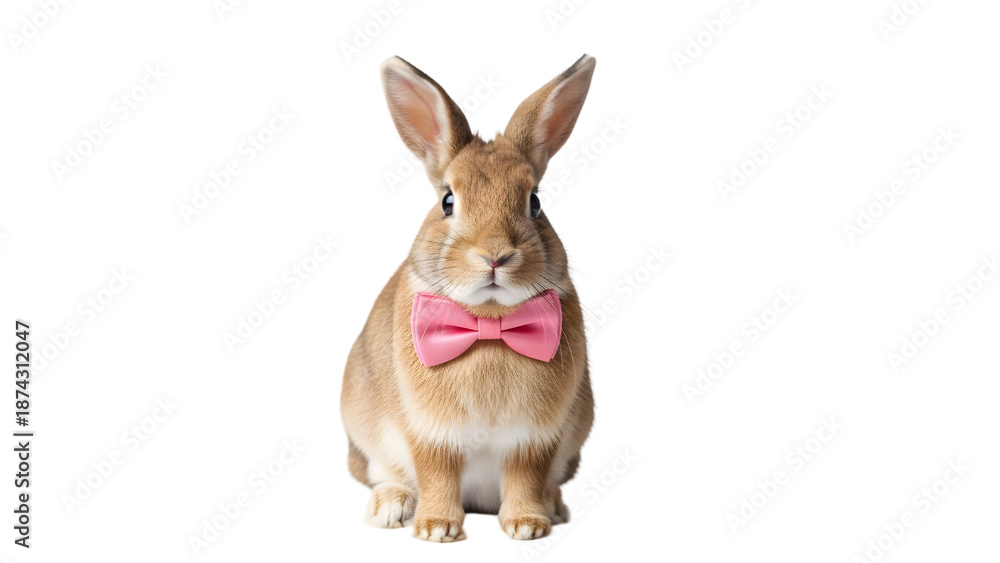 Fototapeta premium Easter bunny isolated on transparent background with pink bow
