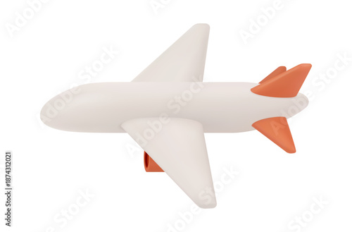 Flight transportation, airplane in air. Vector isolated 3d icon vacation and traveling. Commercial or passenger jet for commuting. Worldwide delivery and shipment. Plane in sky, model or toy