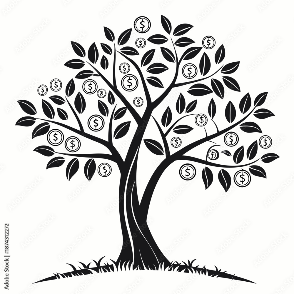 Obraz premium Money Tree Illustration with Coins Symbolizing Financial Growth