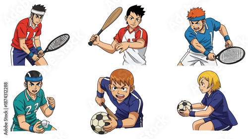 A colorful illustration of young athletes playing various sports with enthusiasm