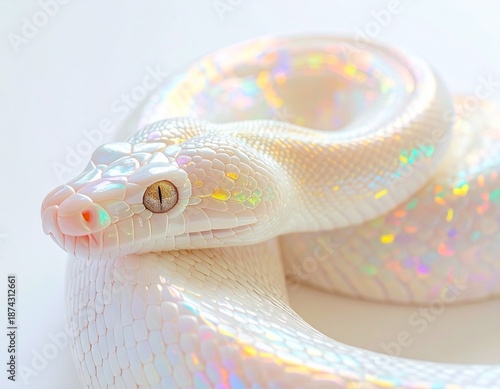 Enchanting Snake: An elegant snake, its iridescent scales shimmer with an otherworldly glow, captures a sense of mystery and fascination in its serene gaze.