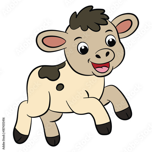 Happy young calf isolated on white background