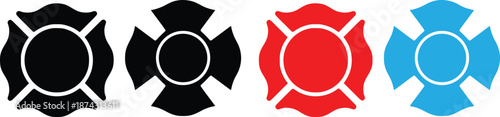 Firefighter Cross Badge Vector Icons Set, Emergency and Rescue Symbol Collection