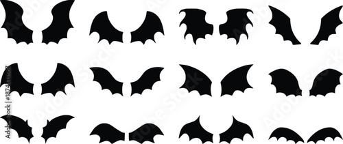 Black Bat Wings Silhouette Set – Halloween Gothic Flying Bat Vector Icons