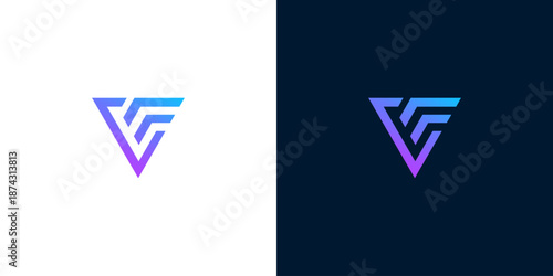 Sleek V-shaped abstract logo design featuring a modern gradient of blue and purple, perfect for corporate identity, technology companies, or creative branding initiatives