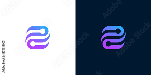 Abstract modern logo of intertwined shapes with gradient colors, symbolizing connection and technology
