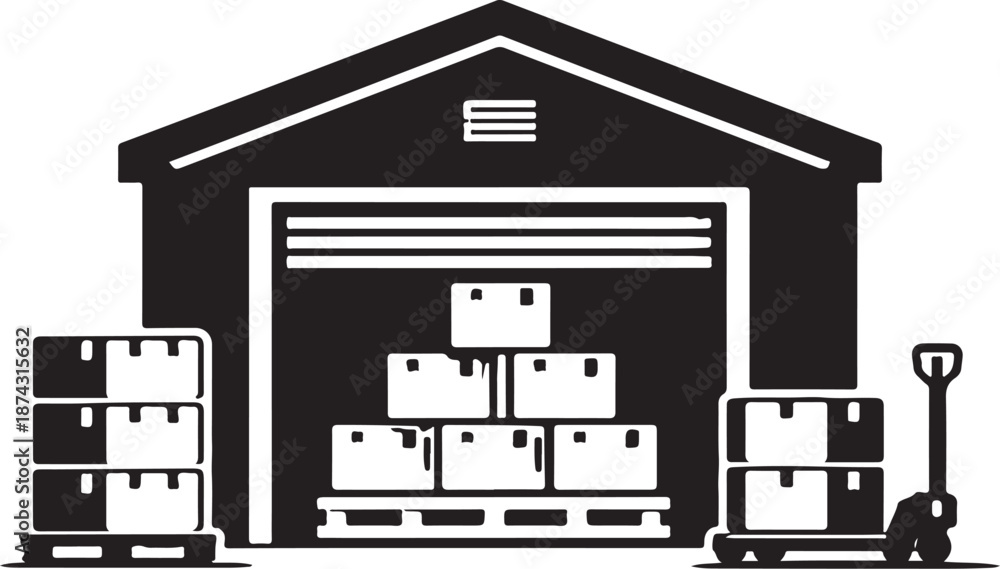 Fototapeta premium Warehouse Building Silhouette Icon Vector