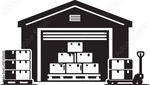 Warehouse Building Silhouette Icon Vector