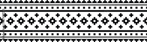 Ethnic border with geometric tribal repeating ornament. Seamless pattern. Isolated on a white background. Vector illustration.