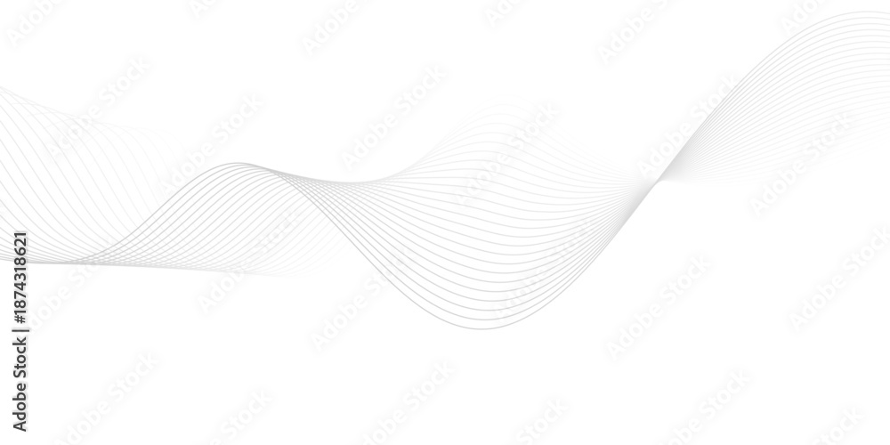 Fototapeta premium White wave curve lines banner background design. Abstract soft wave lines dynamic flowing gray light isolated background. Vector Illustration of the gray pattern of lines. Black stripes on white .