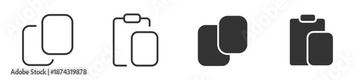 Copy and Paste Icon Set, Duplicate Content and Clipboard Symbols, UI/UX Interface Controls, Outline and Solid Icons, Vector Illustration . 