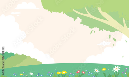 Under the tree landscape background with big branch and clouds