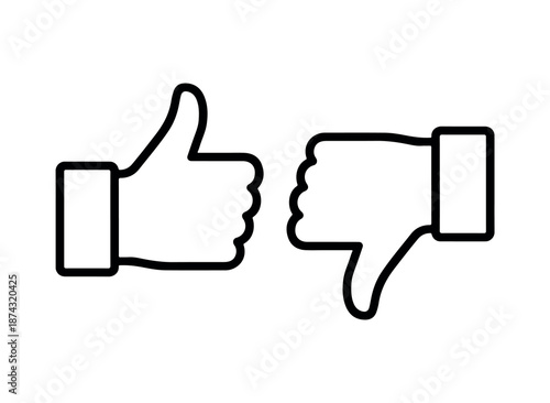 Thumbs up and thumbs down line icon set. Like and dislike symbols for social media feedback. vector pictogram isolated on white background.