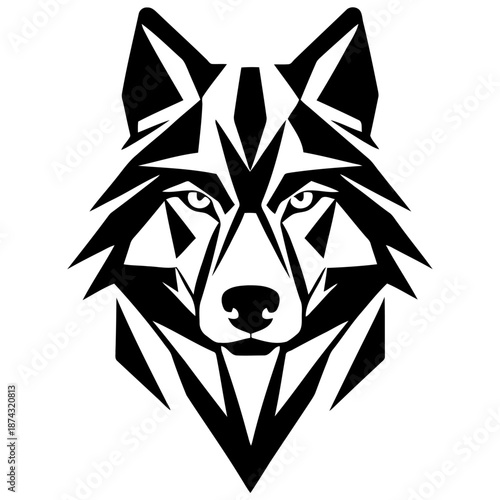 Bold wolf head silhouette geometric front view vector for sports team branding competitive marketing and power symbolism visuals