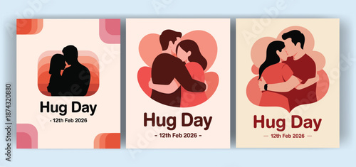 Three Hug Day Posters with Couples Embracing embrace