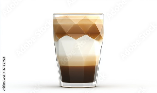 Layered coffee beverage in a modern glass on a white background
