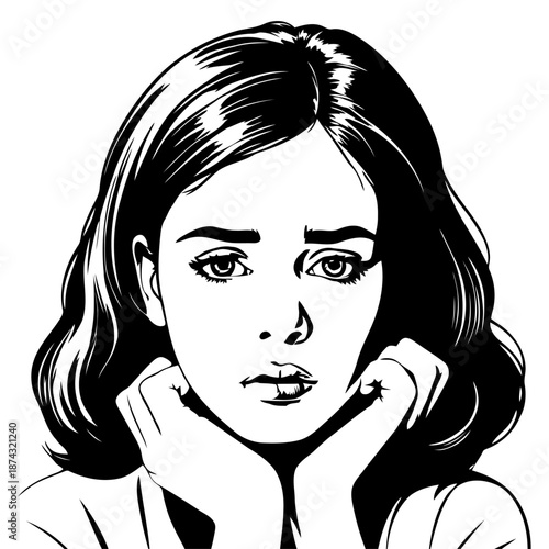 Anxious young girl portrait vector side profile for school safety campaigns anti-bullying initiatives and child welfare organization branding