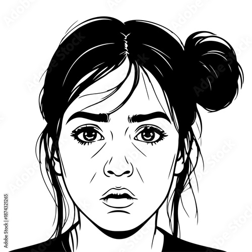 Young girl worried expression side portrait silhouette vector for mental health awareness campaigns educational materials and emotional storytelling