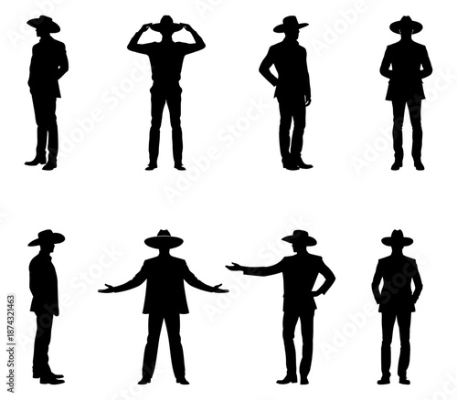 Hat wearing men silhouettes collection front view vector set for fashion catalog branding seasonal marketing and diverse lifestyle representation