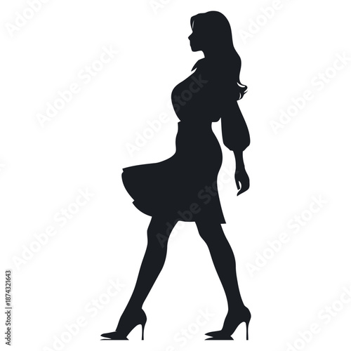 Female silhouette in skirt side view vector for boutique branding dress shop marketing and feminine fashion campaigns