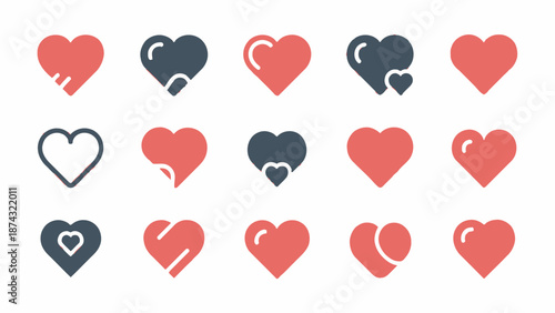 Collection of Various Heart Symbols and Icons.