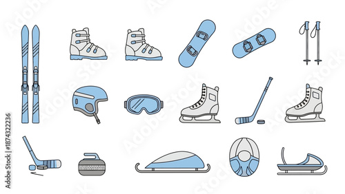 Collection of Winter Sports Equipment Icons.