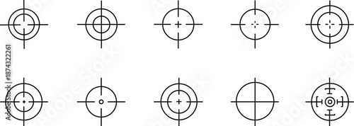 Crosshair collection with various sight marks for shooting games in black vector isolated