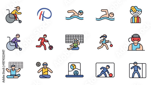 Disabled athletes competing in various sports disciplines.