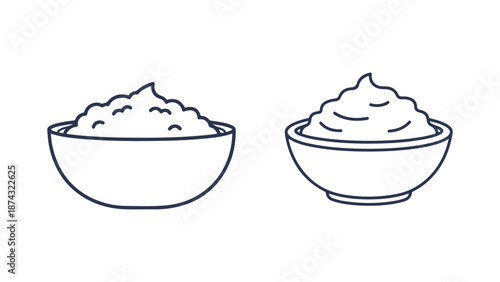 Two bowls filled with creamy white substance having different textures and outlines clearly visible.