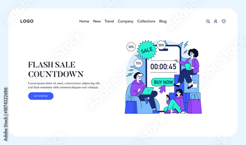Flash Sale Countdown with Engaged Shoppers Vector Illustration