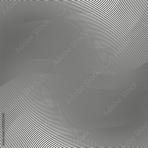 Grey wave texture. Moire optical illusion. Abstract distortion Vector. Linear ripple pattern.