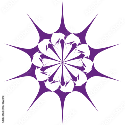 Purple star icon. Sharp abstract flower. Violet spiky shape. Geometric bloom Vector