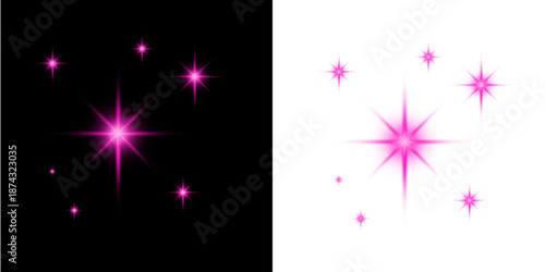 Pink Sparkle Stars and Lens Flare Light Effect Isolated on Black and White Background for Overlay Graphic Design Cinematic Visuals Movie Posters Photography Enhancement and Sci-Fi Concept