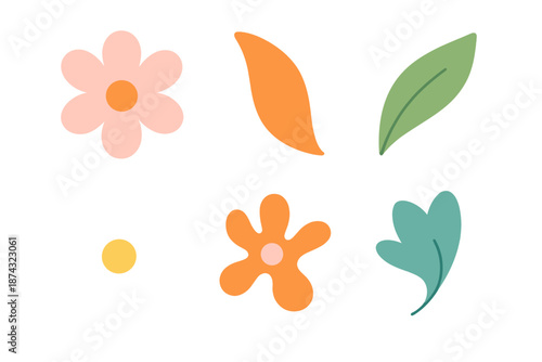 Floral Icon Set. Garden Offering Floral Set vector set in modern flat style : soft blossom petal, curved flower shard, gentle leaf arc, pollen dot, airy bloom swirl, delicate shape piece