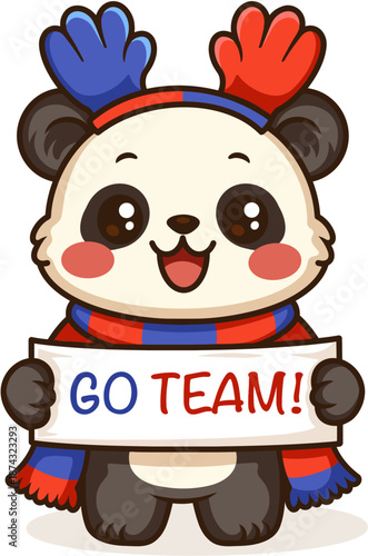Cute panda sports fan cheering with sign