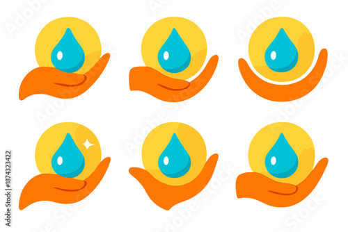 Warmth Icons Collection. Held Warmth vector set in modern flat style : curved arms shape, tender droplet, warm halo, gentle arc, soft shimmer, caring bead