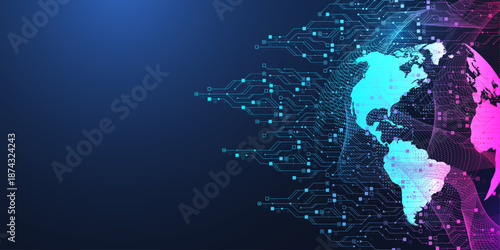 Modern technology circuit board texture background design. Quantum computer technologies concepts, large data processing. Futuristic blue circuit board background. Minimal vector motherboard