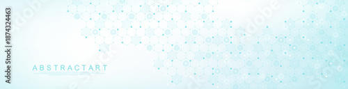 Modern health care or medical background design. Health care innovation concept. Horizontal header web banner. Abstract geometric background with hexagon shapes for medicine, science, chemistry.