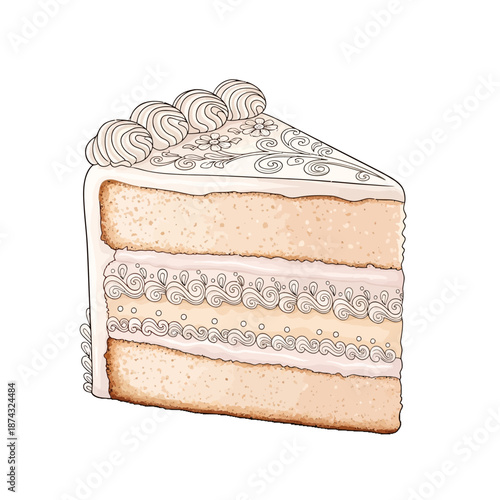 Elegant Wedding Cake Slice Vector Art on White Background