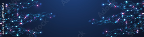 Modern technology circuit board texture background design. Quantum computer technologies concepts, large data processing. Futuristic blue circuit board background. Minimal vector motherboard