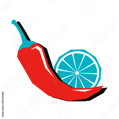 Spicy Red Chili Pepper and Neon Geometric Lime Slice Graphic