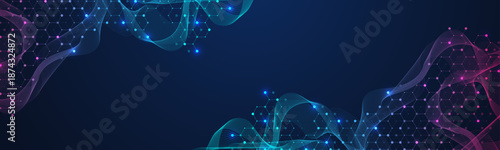 Molecular abstract structure and genetic engineering DNA. Healthcare and medicine background concept. Scientific research background. Wave flow. Innovation pattern. Vector illustration.