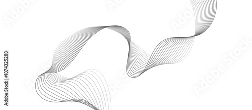 abstract wave line background with smooth flowing curves. grey ribbon isolated on white background. flowing particles wave digital frequency track equalizer.