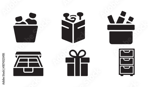 Shipping and Gift Box Icon Set, in Black Flat Style. vector illustration eps 10.