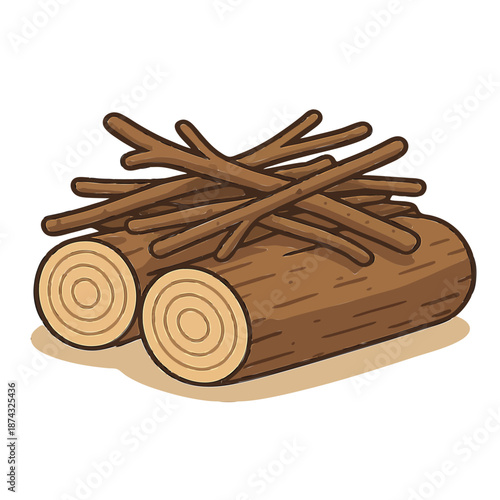 Print  Neatly Stacked Firewood Logs Bundle for Campfire, Clean Flat Vector Illustration on White Background