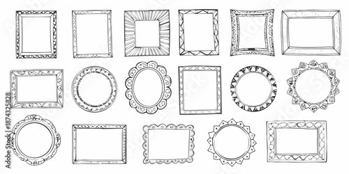 Collection of hand drawn frames in various shapes and ornate designs