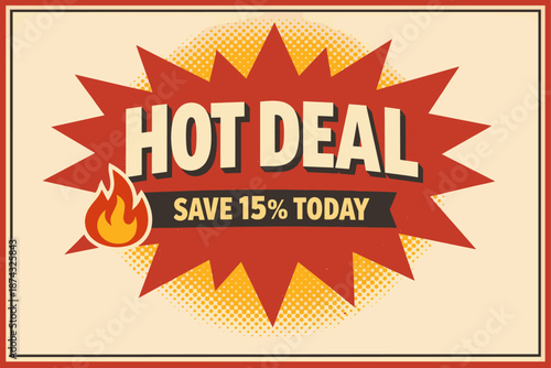Hot deal discount banner with bold red and yellow starburst design
