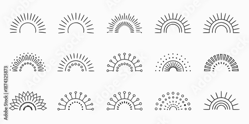 Collection of minimalist arch and semicircle line art designs on white background
