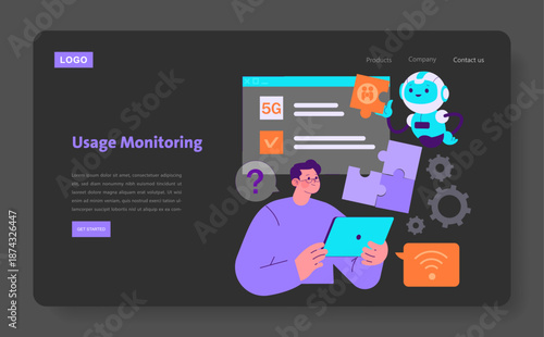 Vector Illustration of Usage Monitoring with Robot