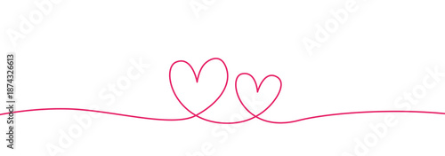 Couple of hearts formed by a continuous line – Two connected hearts – Minimalist line art of two abstract hearts representing man and woman